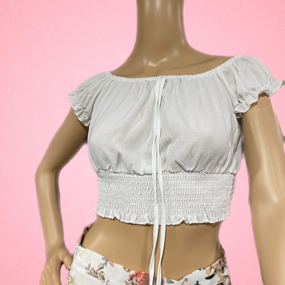 Drawstring White Crop Top - Picture 2 of 3